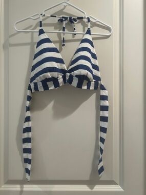 Unbranded Self Tie Striped Halter Festival Crop Top Lined Blue White Nautical